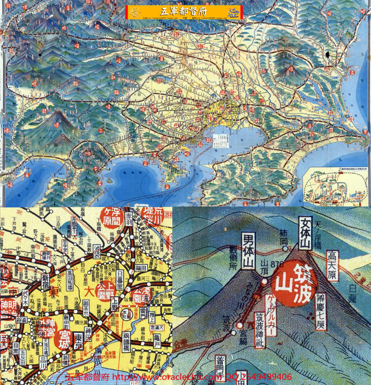 【地图】日本东京及周边旅游景点交通路线高清鸟瞰地图（1932昭和古本）