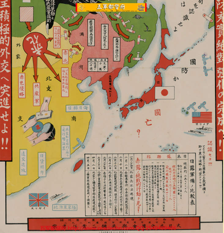 【地图】日本绘制侵华战争苏联日本军备对比示意图地图（1936年版）
