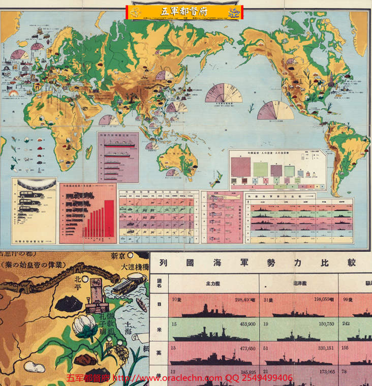 【地图】日本侵华前绘制世界列国实力势力比较高清大地图（1933年古本）