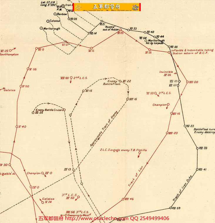 【地图】一战日德兰海战示意图（1916年英文版）