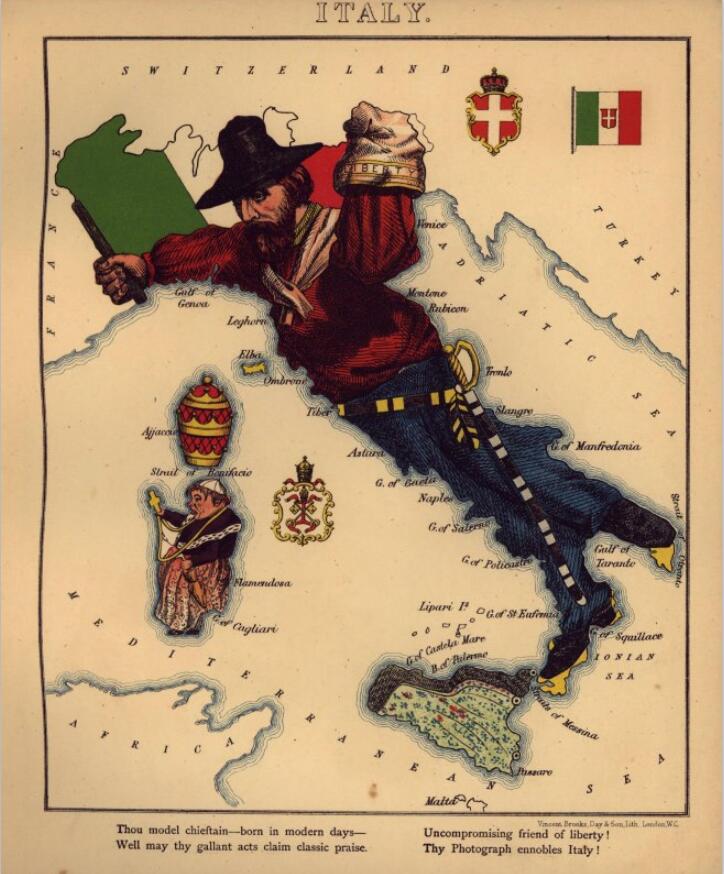 （满10赠）1868年古本欧洲趣味漫画地图