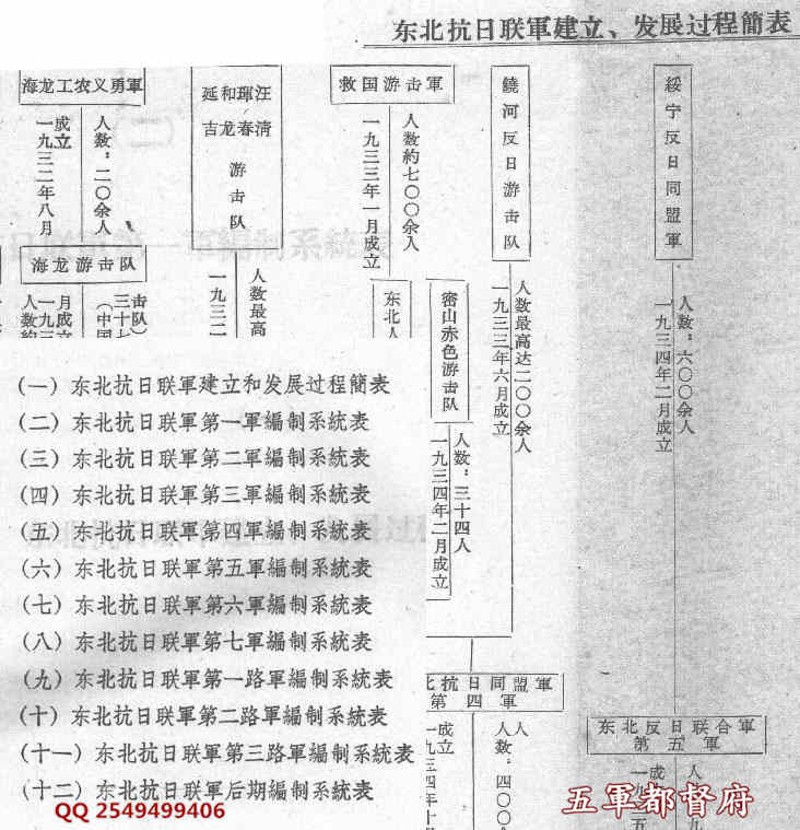 稀见东北抗日联军编制系统表（1963）