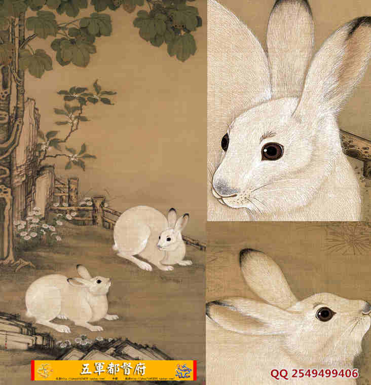 【画】清代宫廷画师冷枚绘梧桐双兔图高清素材