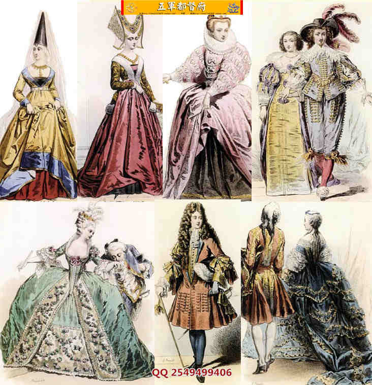 法国古典传统服饰手绘素材图