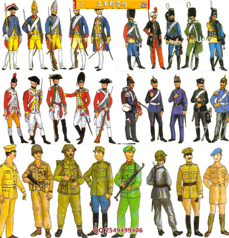 人类300年士兵制服手绘卡通演变素材图