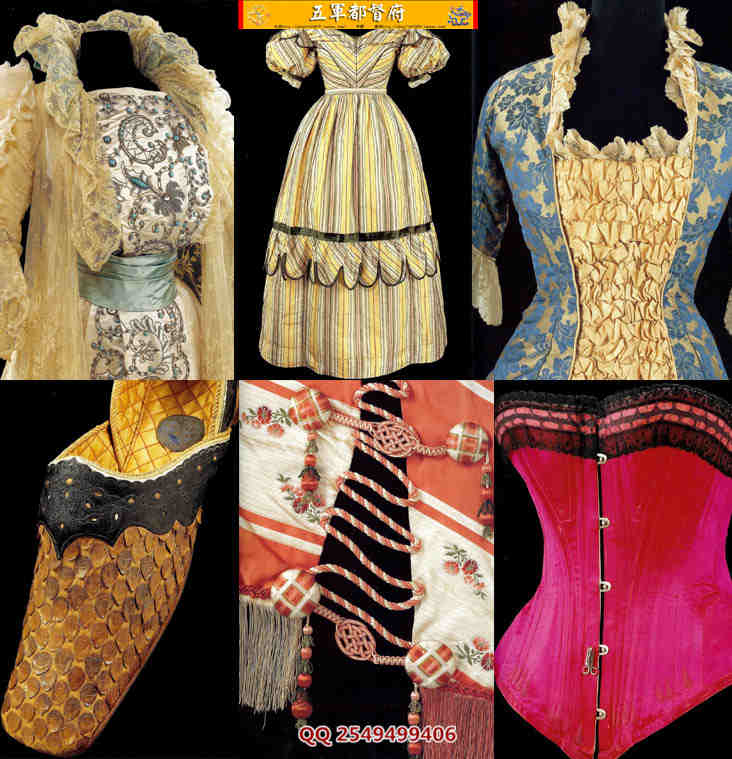 十九世纪时尚服装细节装饰彩图素材