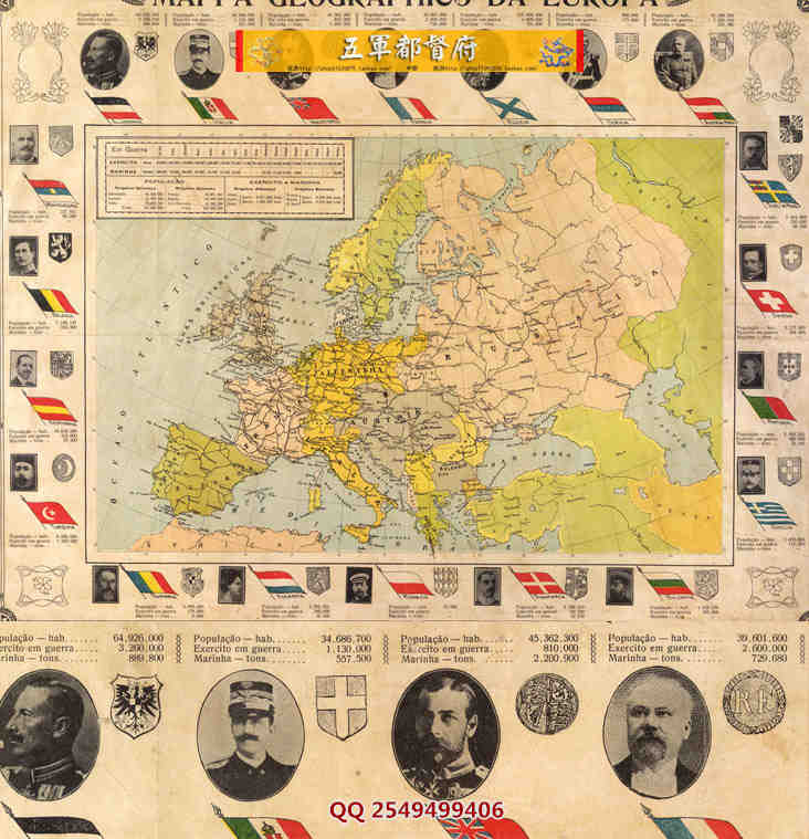 【舆图】/古地图一战同盟国协约国态势君主领袖头像高清全图（1914）