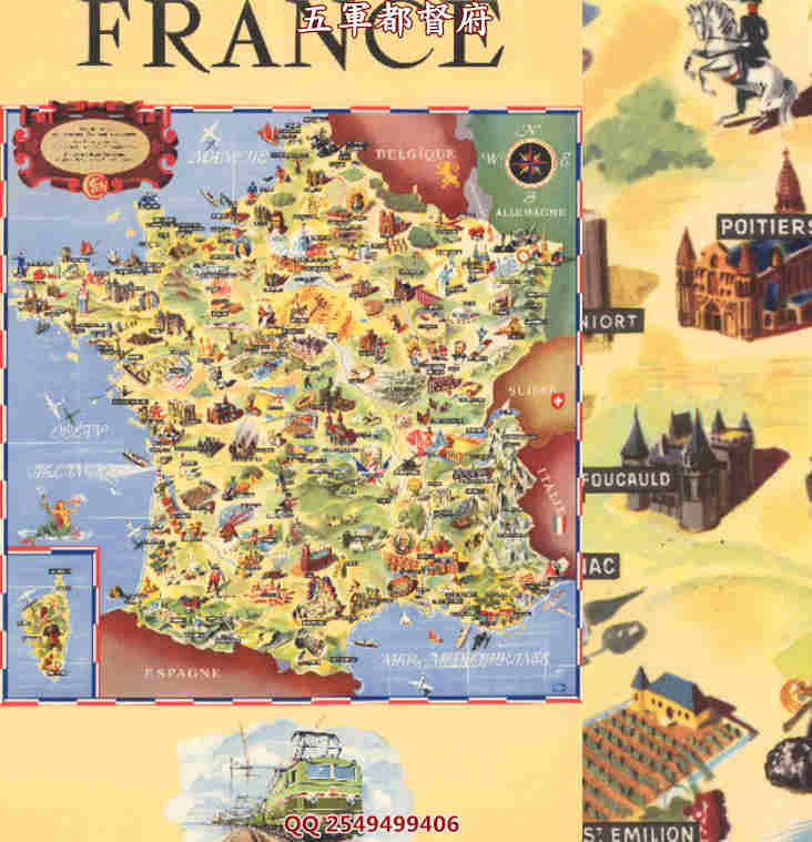 【舆图】/古地图  法国旅游人文名胜高清趣味宣传画示意图